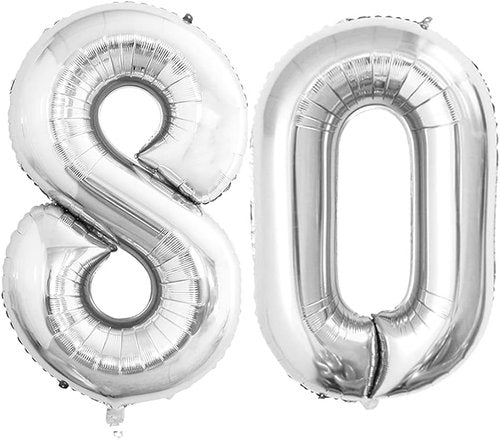 GOER 80th Birthday Balloons - Jumbo 42 Inch Silver Foil Helium Decorations for 80th Anniversary
