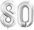 GOER 80th Birthday Balloons - Jumbo 42 Inch Silver Foil Helium Decorations for 80th Anniversary
