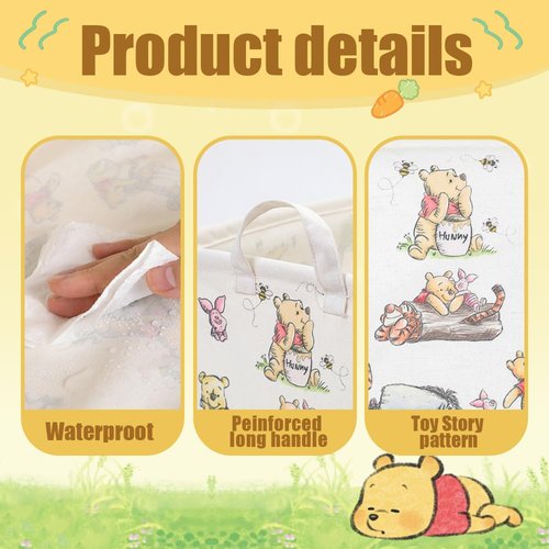 CORODER Rectangle Cute Bear Nursery Storage Basket With A Waterproof PE Coating, Foldable Large Canvas Laundry Hamper, Decorative Storage Baskets Suitable For Bathroom and Bedroom (White)