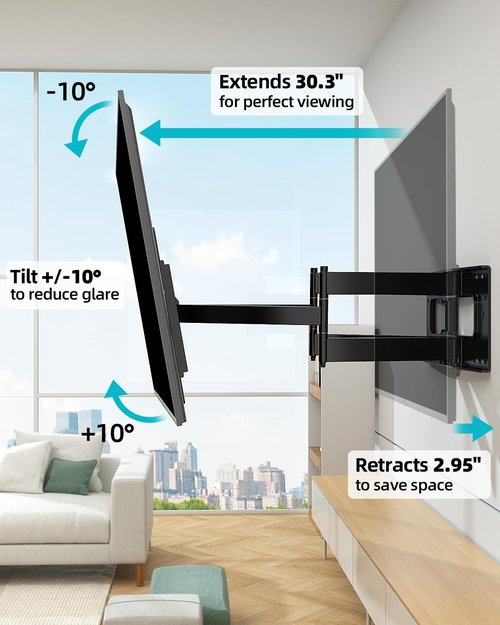HCMOUNTING Full Motion TV Wall Mount for 60-100 Inch TVs, 30.3 Inch Long Arm, VESA 800x600 Compatible, Swivel and Tilt, Fits 16-24 Inch Studs, 165 lbs Heavy-Duty Bracket