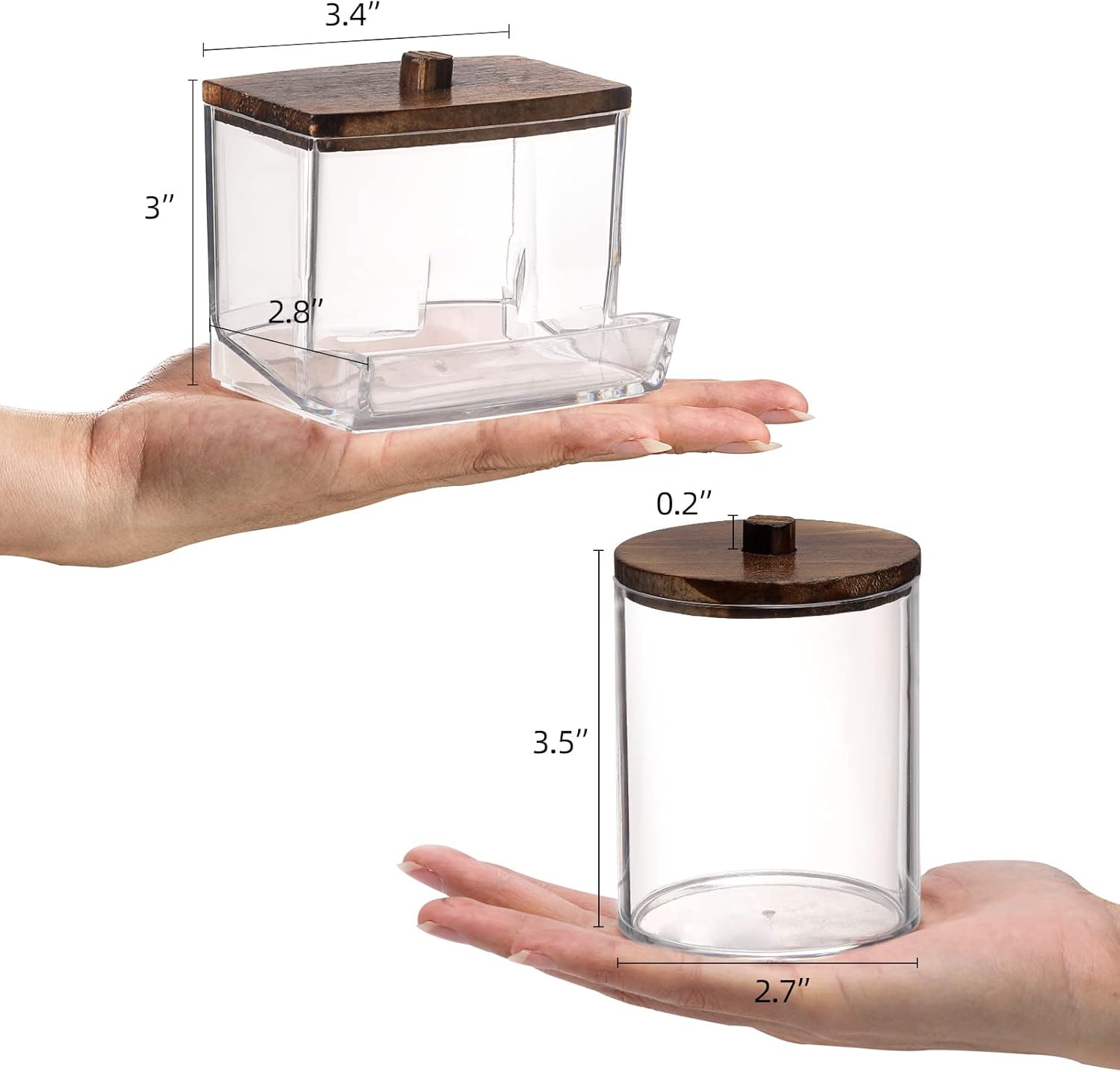 Tbestmax Qtip Holder - 4 Pack Cotton Ball & Swabs Dispenser with Bamboo Lids | 10/7oz Apothecary Jar (Brown)