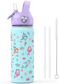 Skiennix 18oz Kids Insulated Water Bottle - BPA-Free Stainless Steel, Leak-Proof, Purple Mermaid