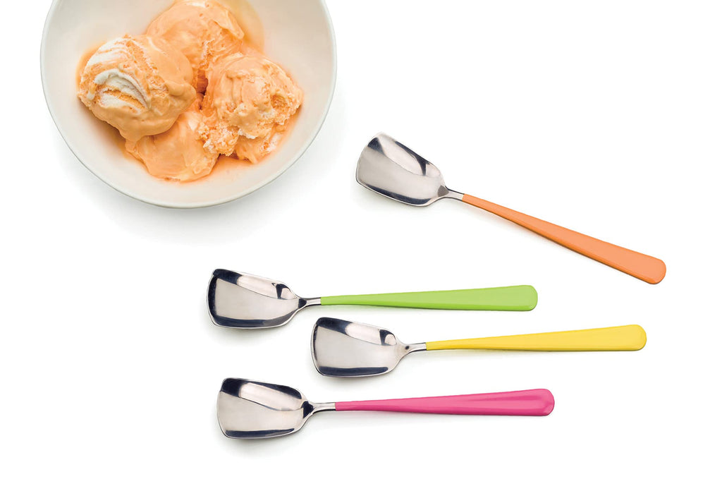 RSVP International Ice Cream Tool Collection, Dishwasher Safe, Large Handle, Colored Handle Spoons, 4 Piece