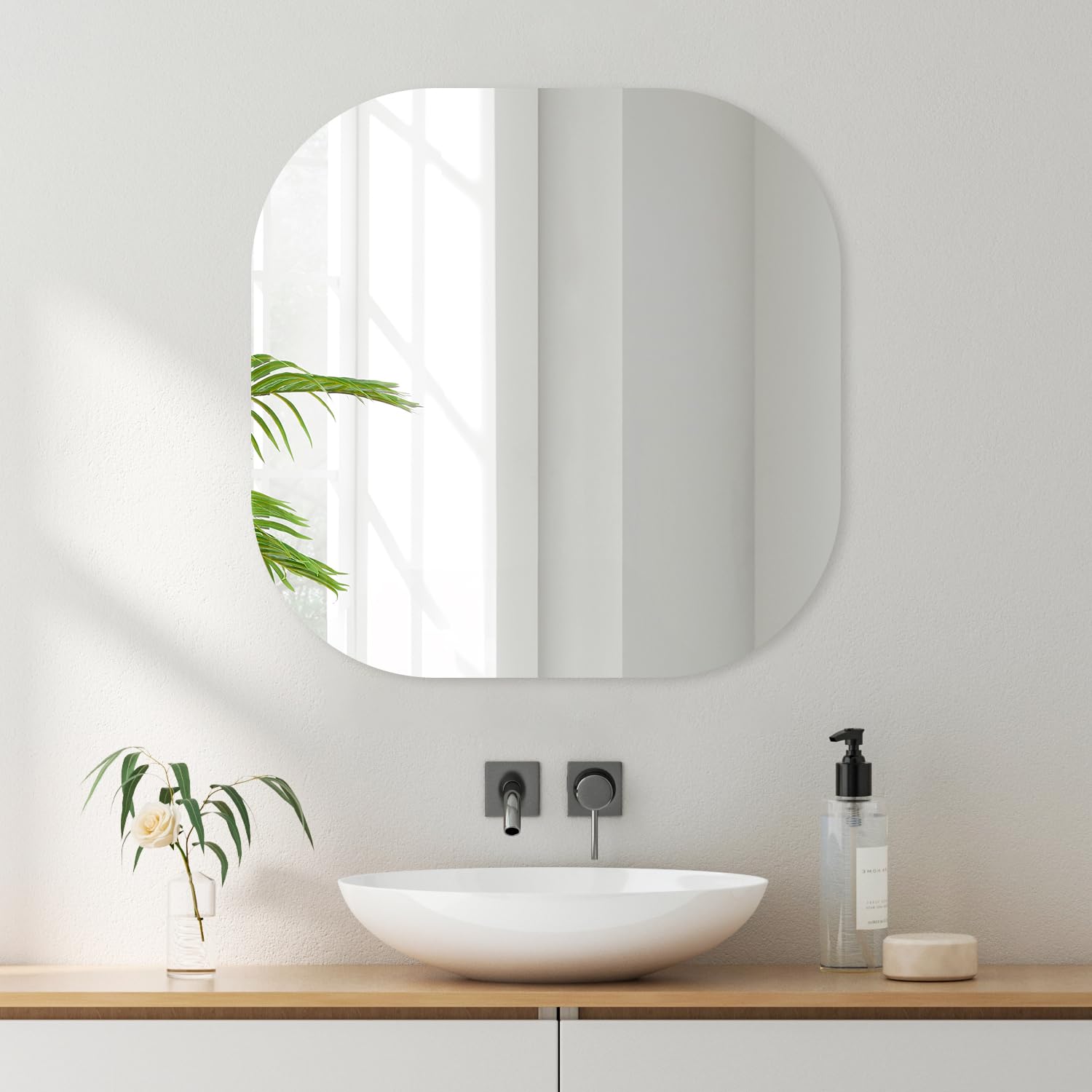 VASUHOME Frameless Bathroom Mirror, 20 x 20 Inch Wall Vanity Mirror, Large Wall Mounted Mirrors for Bathroom, Living Room, Bedroom, Entryway