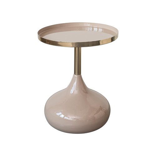 Bloomingville Sturdy Enameled Metal Tray Table, Taupe and Gold