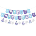 Snowflake Happy Birthday Banner,2 Set Pre-Strung Blue Snowflake Banner with Castle for Birthday Party Decorations,Winter Wonderland Holiday Party Decorations,Christmas