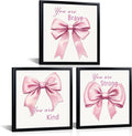 WELMECO Bow Wall Decor - Inspirational Framed Art Set for Girls | 3-Piece 12x12" Prints in Black Frame (Pink)
