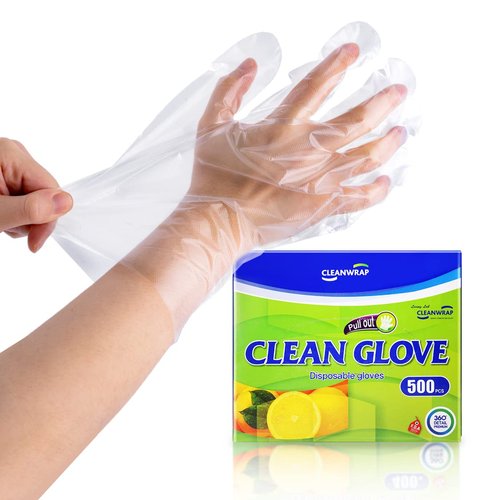 CLEANWRAP Disposable Gloves - LDPE, BPA FREE (500 Piece) - Mothers Day Gifts for Mom I Food Service & Clean Disposable Plastic Gloves Korean, Clean Vinyl Glove