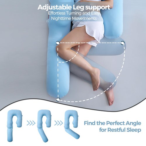 Momcozy Pregnancy Pillow with Cooling Cover, Dreamlign U Pro Maternity Pillow with Adjustable Leg Pillow - Support for Back, HIPS, Belly, Legs for Pregnant Women, 50-72 Inch, Bule