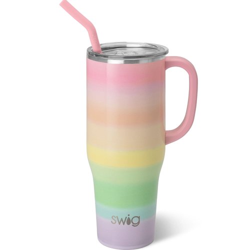 Swig Life 40oz Mega Mug, 40 oz Tumbler with Handle and Straw, Cup Holder Friendly, Dishwasher Safe, Extra Large Insulated Tumbler, Stainless Steel (Over The Rainbow)