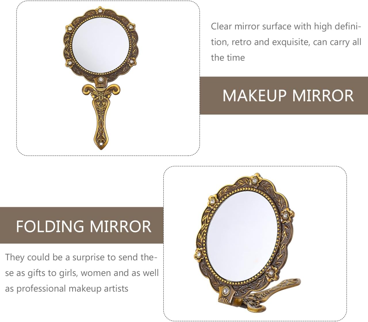 Uonlytech Vintage Hand Mirror - Antique Handheld Makeup Mirror with Handle for Easy Use
