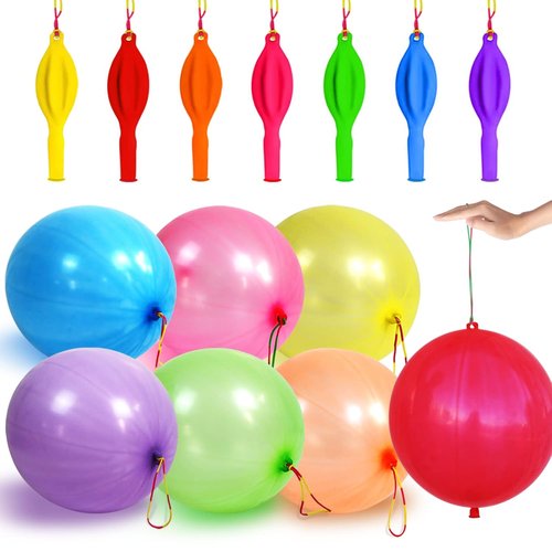 LEEZZIZZ Punch Balloons - 41Pcs Thickened Neon Heavy-Duty Balloons with Rubber Band Handle for Kids' Parties
