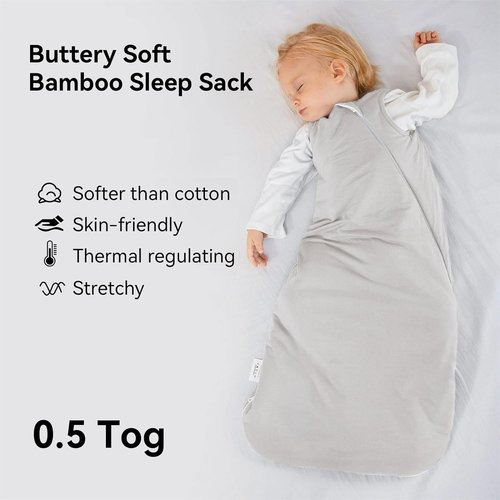 BubblePanda Bamboo Sleep Sack - Soft & Lightweight 0.5 Tog for Babies 6-12 Months | 2-Way Zipper Design