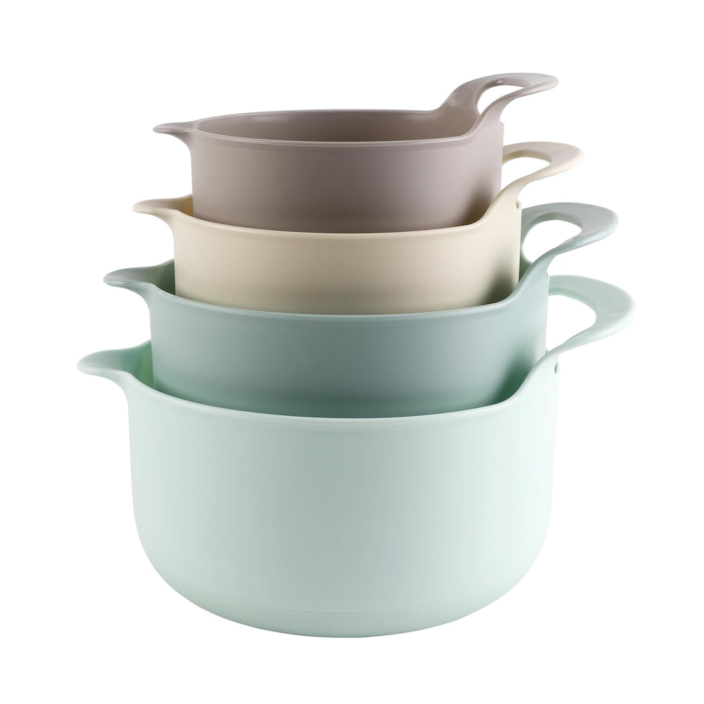 COOK WITH COLOR Nesting Plastic Mixing Bowl Set with Pour Spouts and Handles, Ombre Mint, 4 Piece Non-Slip