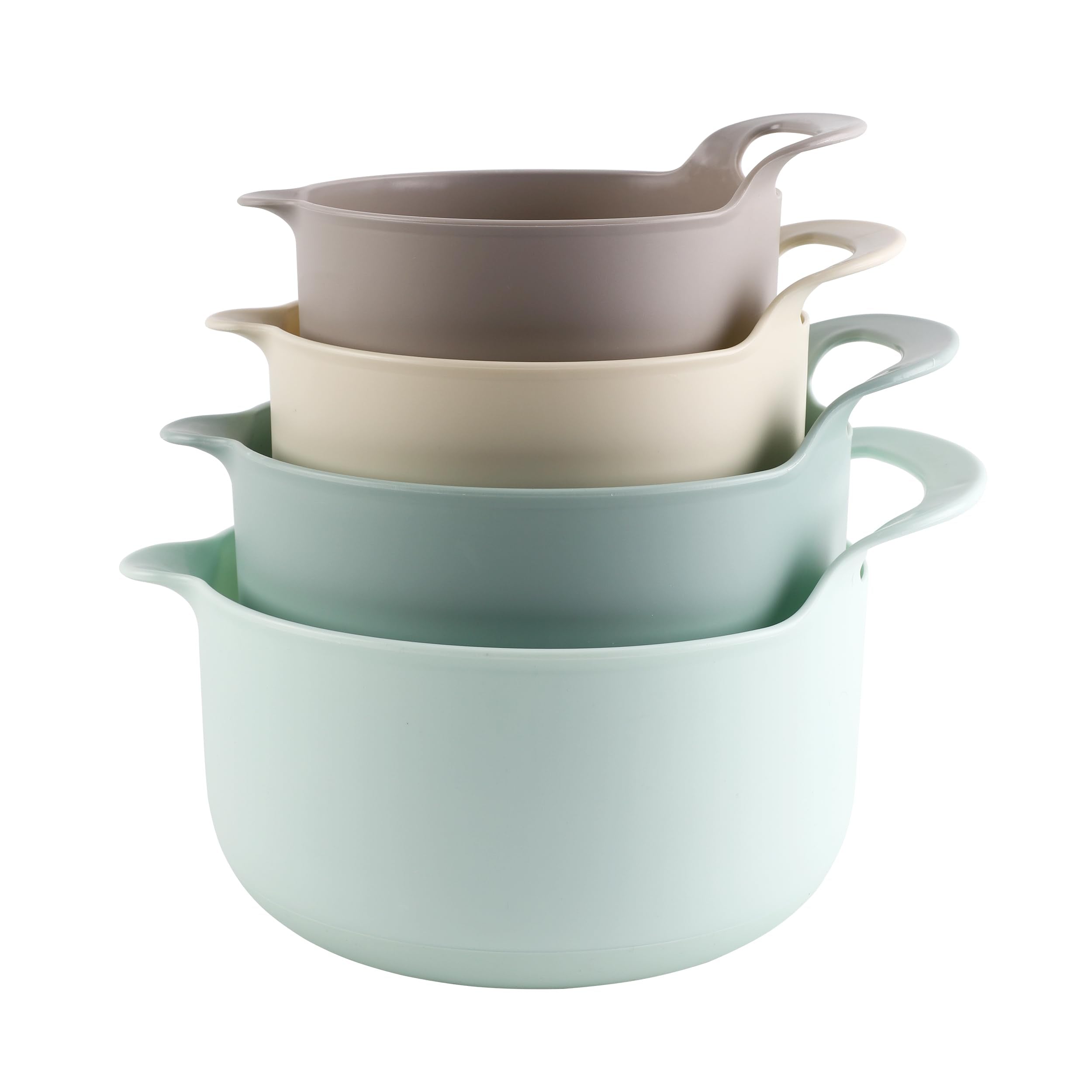 COOK WITH COLOR Nesting Plastic Mixing Bowl Set with Pour Spouts and Handles, Ombre Mint, 4 Piece Non-Slip