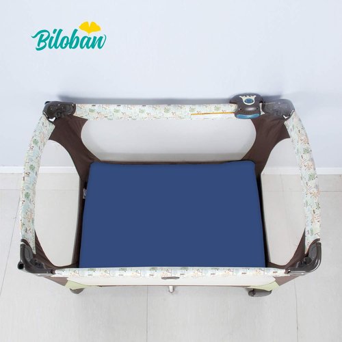 Biloban Fitted Pack and Play Sheets - 2 Pack for Graco Mattresses | Neutral White & Navy Blue