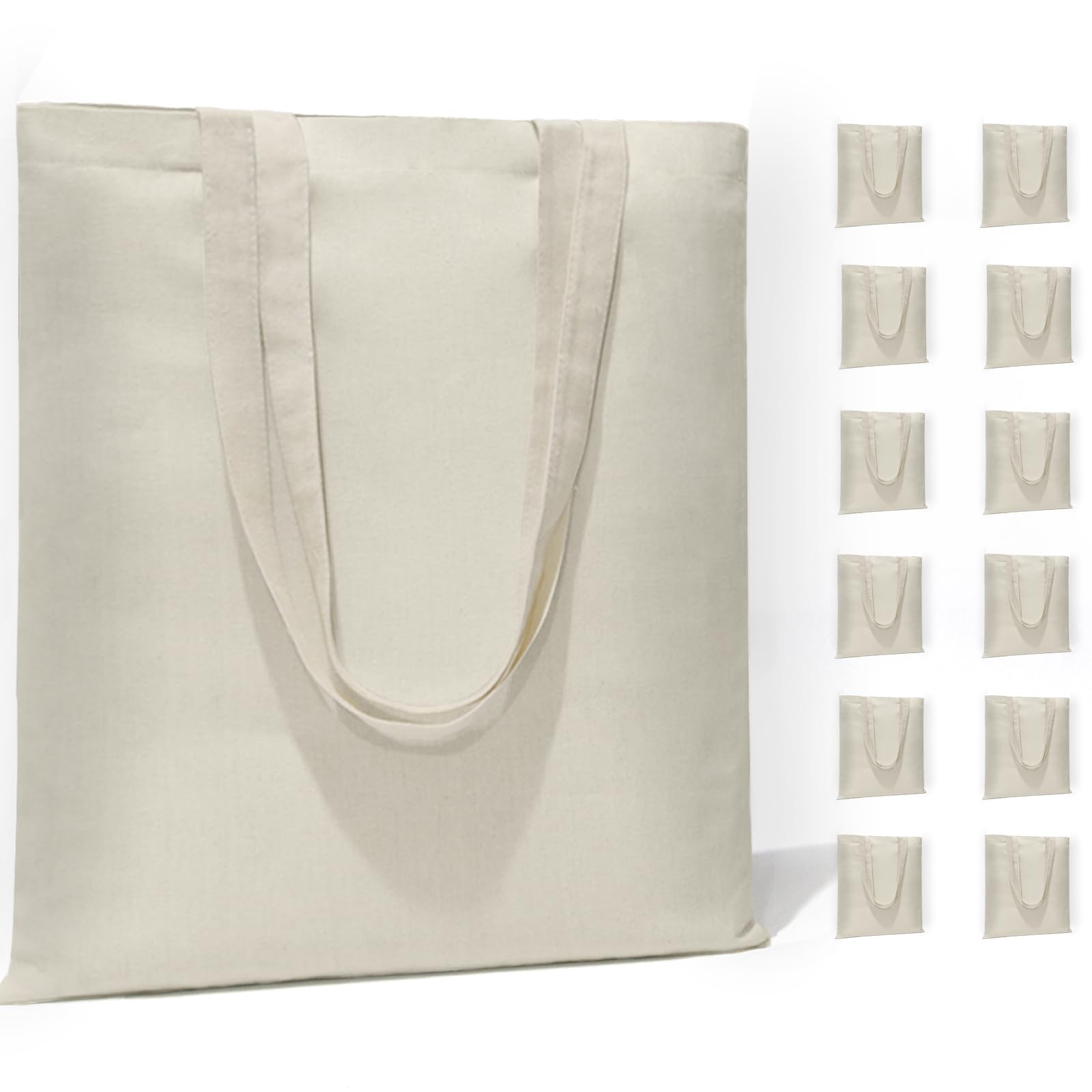 HECTOLIFE 12 Pack Canvas Tote, Reusable Blank Canvas for Shopping,Grocery Bags,DIY Gift Bags