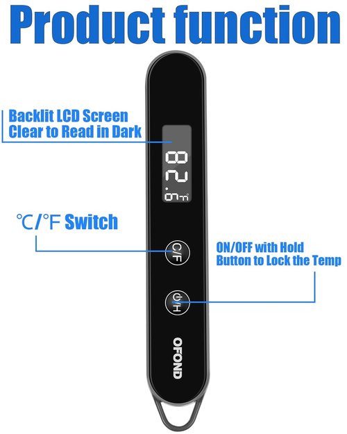 Meat Thermometer Digital - Instant Read Cooking & Grilling Tool with Folding Probe | Backlit LCD, Magnetic Storage (Black)