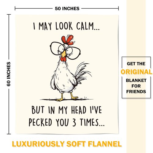 GoMelley Funny Chicken Blanket, Mothers Day Birthday Gifts for Women Men, Unusual Gifts for Friends Sister Coworker Mom, White Elephant Gift, Super Soft Flannel Throw Blanket, 60" L x 50" W