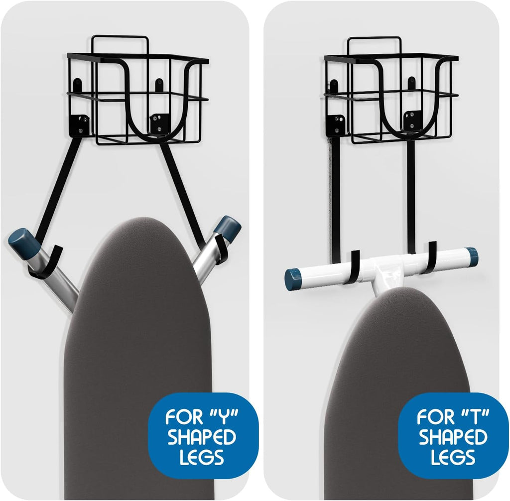 T&V Ironing Board Holder - Wall Mount & Over The Door Hanger | Heat Reflective & Stain Resistant Cover Set