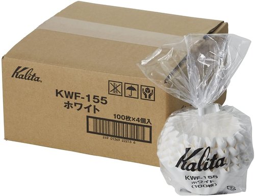 4 X Kalita:Wave Series Wave Filter KWF-155[1-2 Persons] White.100 Pieces 4-Pack Value Set (Total of 400 Sheets) #22213 Japan Import