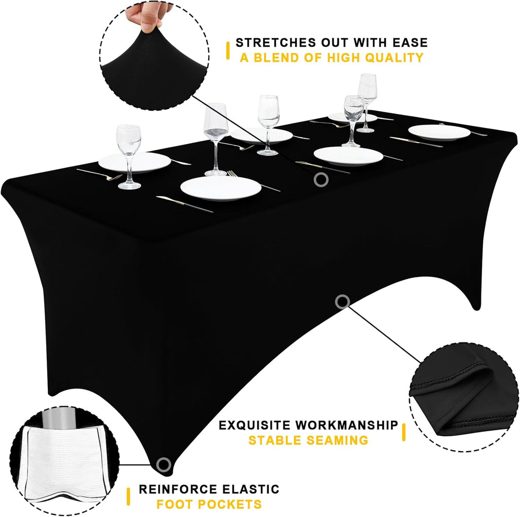 Smiry Spandex Table Cloth - 2 Pack Elastic Fitted Stretch Covers | Washable & Wrinkle-Free (Black, 48"x30"x30")