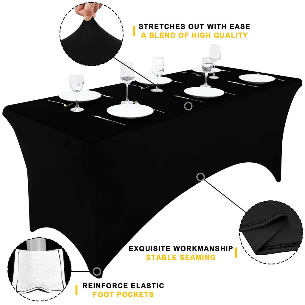 Smiry 6 Pack Spandex Table Cloth 6FT, Elastic Fitted Stretch Tablecloths, Washable and Wrinkle Free Rectangular Patio Talole Cover for Outdoor, Wedding, Banquet & Parties (Black,72Lx30Wx30H Inch)