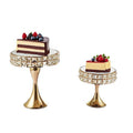 Vidisan 2 Pcs Gold 8/10 Inch Crystal Cake Stand Set Round Cake Stand with Crystal Bling Pendants Dessert Table Display Set for Wedding Event Birthday Party Dessert Table