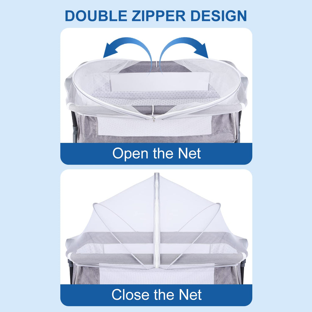 DUSHARKFUN Bassinet Cover Mosquito Net for Babies to Keep Insects/Bugs/Cats Out, Toddler Bassinet/Bedside Sleeper/Crib Net with Two-Way Zippers & Storage Bag, Breathable Mesh Holes, White