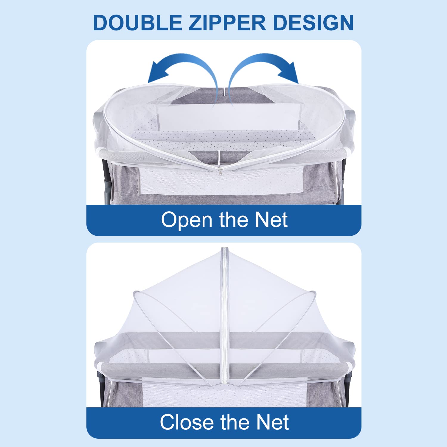 DUSHARKFUN Bassinet Cover Mosquito Net for Babies to Keep Insects/Bugs/Cats Out, Toddler Bassinet/Bedside Sleeper/Crib Net with Two-Way Zippers & Storage Bag, Breathable Mesh Holes, White