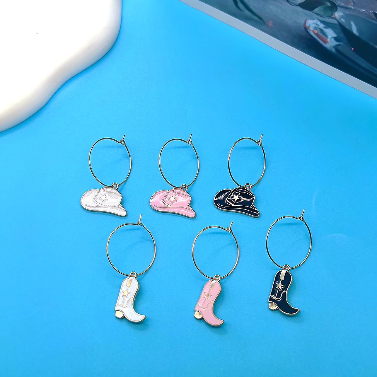 Sopopal Set of 6 Cute Wine Glass Charms Cowboy Boots Hats Funny Wine Markers for Stem Glasses Party Favors Decorations