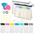 MUOUAKATE Protein Powder Travel Container Set - Reusable Powder Supplement Container to Go - 14pc Single Dose Bags and 2pc Large Travel Containers Zip Up Bags
