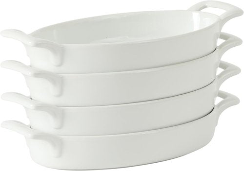 Gibson Home Oval Au Gratin Baking Dishes - 4-Piece Set, 15 oz Ceramic Casserole Dishes, White