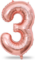 Rose Gold Number 3 Balloon - 40 Inch Large Foil Mylar Helium Balloon for Birthday & Celebration Decor