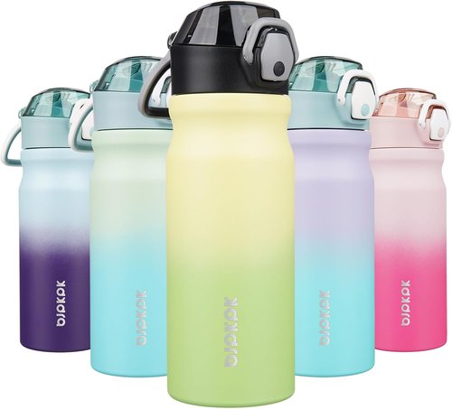 BJPKPK Insulated Water Bottle - 18oz Stainless Steel Flask with Straw & Carry Handle - Lime Green