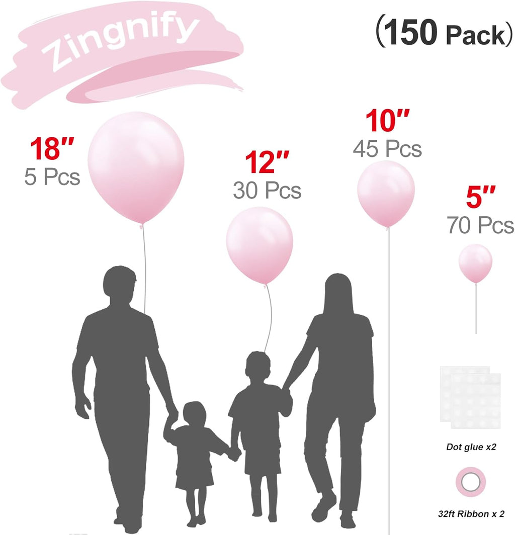 Pastel Pink Balloons by [Brand Name] - 150-Piece Pack in Various Sizes for Stunning Birthday Decorations