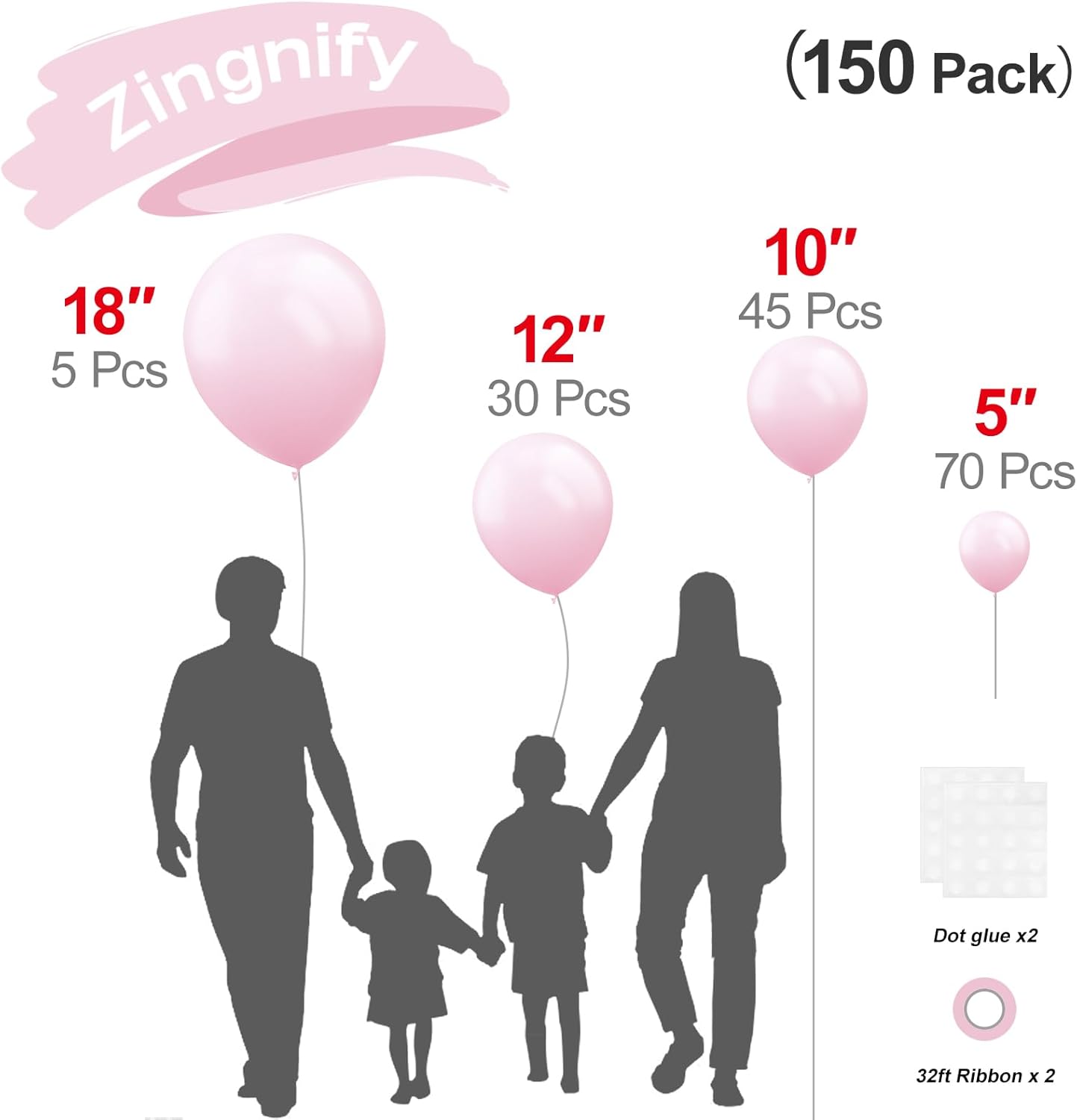 Pastel Pink Balloons by [Brand Name] - 150-Piece Pack in Various Sizes for Stunning Birthday Decorations