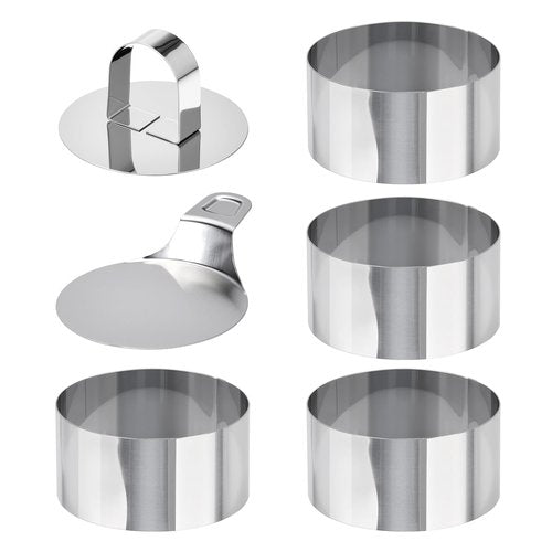 HULISEN Round Cake Ring Mold Set, 3" Crumpet Rings, Stainless Steel Dessert Cooking Molds with Presser & Lifter, Ideal Tool for Mousse, Pastries, Pancakes, Salads