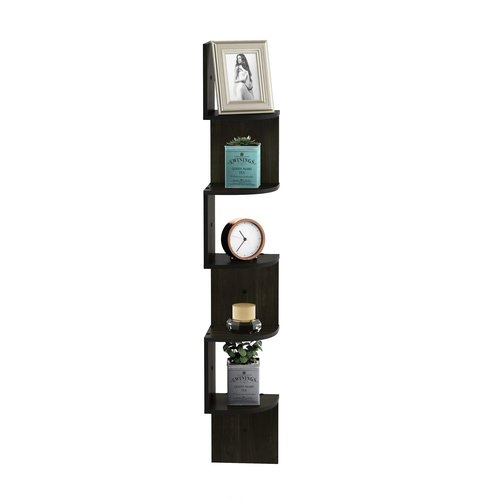 Furinno ROSSI Floating Book Shelves for Wall, 5-Tier Zigzag Corner Shelf Wall Mounted, Radial Corner Floating Shelf, for Living Room, Bedroom, Bathroom, Home Office, Espresso