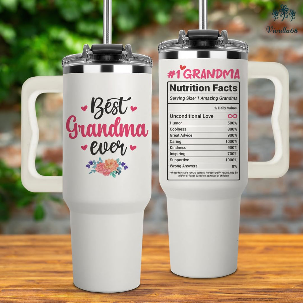 Vivulla68 Gifts for Grandma From Grandchild, Grandkids - Best Grandma Ever Tumbler 40Oz - Grandmother Coffee Mug, Gifts Ideas for Grandmas, Grammy - Grandmother Birthday Gift, Grandmy Cup