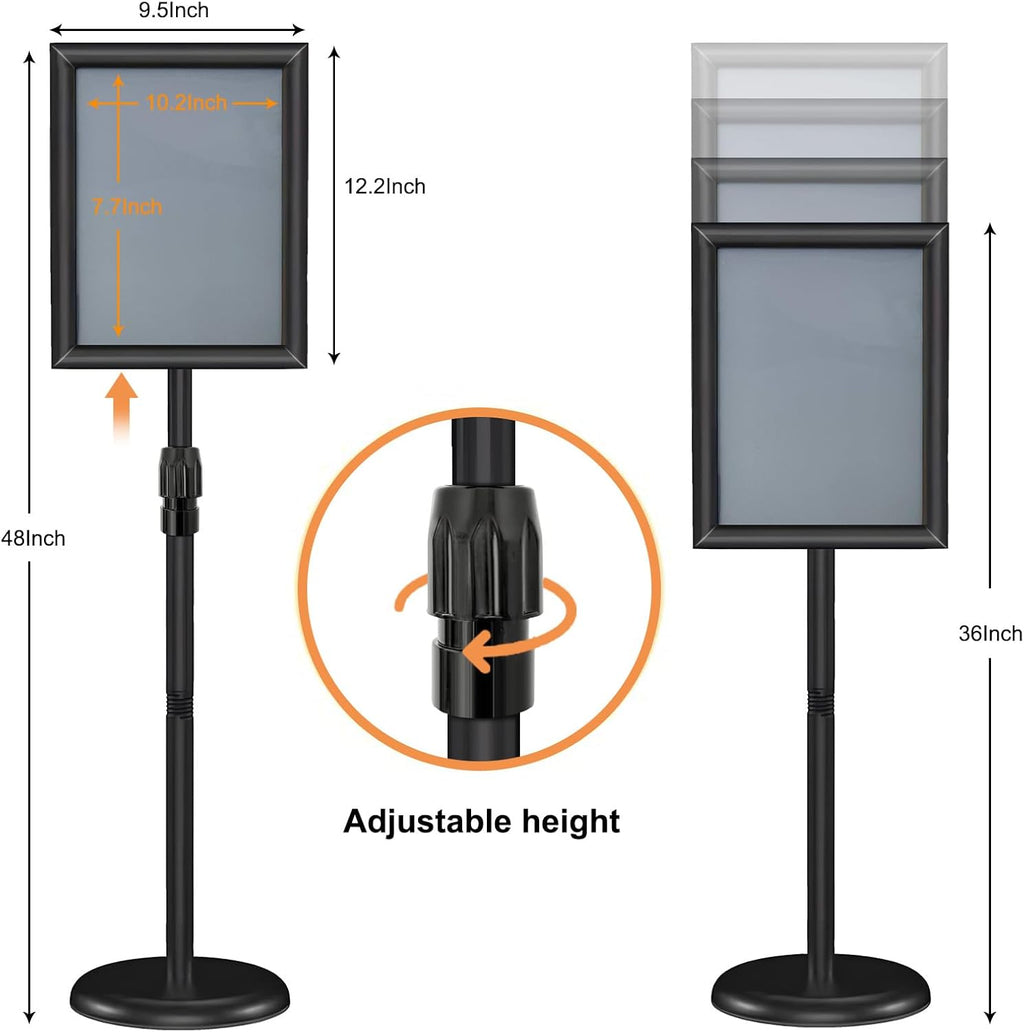 Skiennix Sign Holder Stand 8.5x11″ - Adjustable Freestanding Display Frame for Business & Store - Black