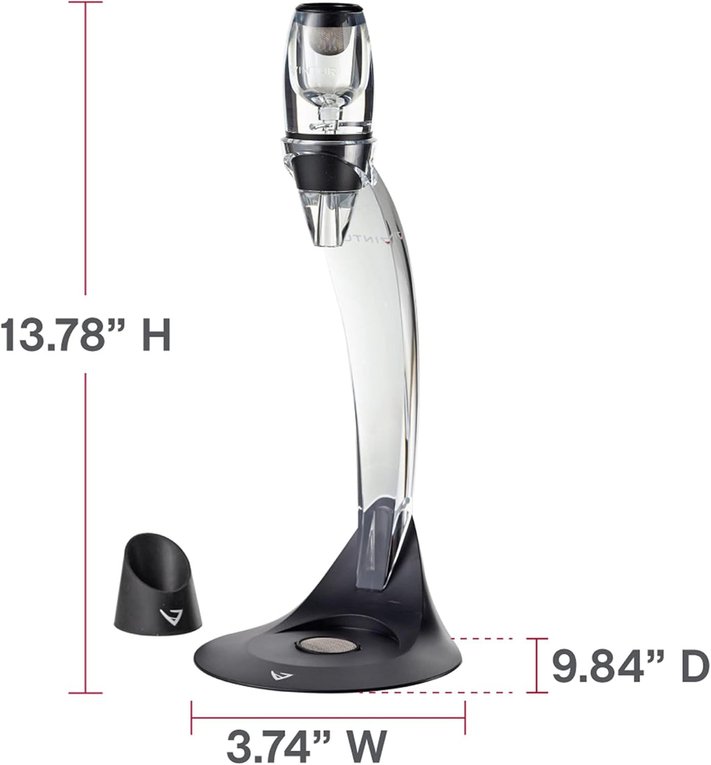 Vinturi Wine Aerator Deluxe Essential Red Wine Pourer and Decanter Tower Stand Set Easily and Conveniently Aerates Wine by the Bottle or Glass and Enhances Flavors with Smoother Finish, Black