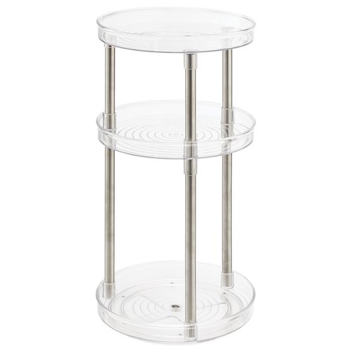 mDesign Spinning 3-Tier Lazy Susan 360 Rotating Makeup Organizer Storage Tower - Beauty Cosmetic Organization Caddy for Bathroom Vanity, Countertop, Makeup Table - Ligne Collection - Clear