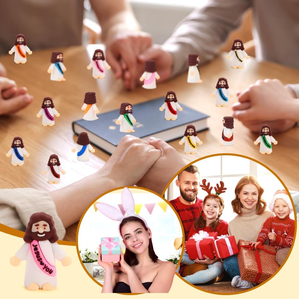 Siwarm Mini Jesus Figurines - 50 Pcs Colorful Jesus Loves You Figures for Easter Egg Fillers | Religious Gifts