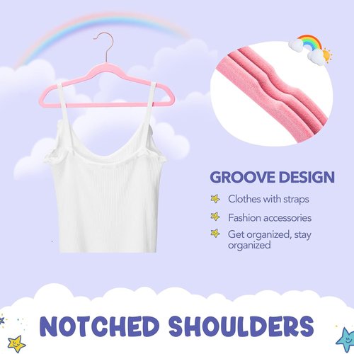 HOUSE DAY Velvet Kids Hangers - 60 Pack Premium Non-Slip 14 Inch Cute Childrens Closet Hangers | Blush Pink
