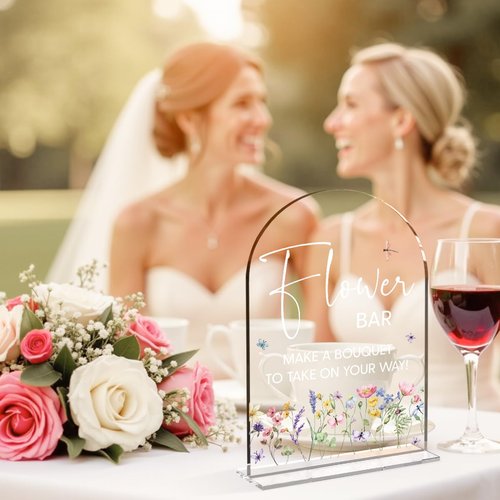 Flower Bar Sign Wedding Decor Clear Acrylic Table Sign for Marriage Parties Anniversaries Reception Cafe Hotel Party Bar Business Event