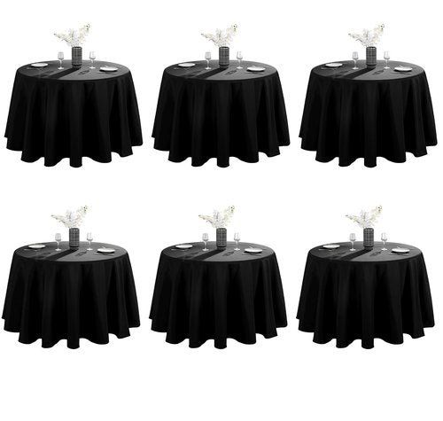 VidaFete 6 Pack 120inch Round Tablecloth Polyester Table Cloth，Stain Resistant and Wrinkle Polyester Dining Table Cover for Kitchen Dinning Party Wedding Rectangular Tabletop Buffet Decoration(Black)