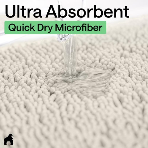GORILLA GRIP Bath Rug Mat - Thick Soft Chenille Microfiber | Quick Dry & Washable 24x17, Ivory