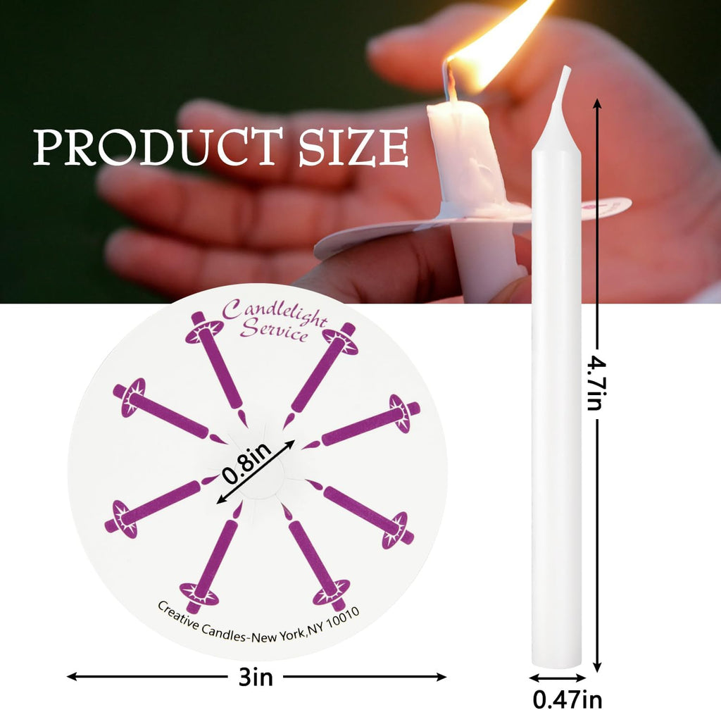Skiennix 200 White Taper Candles - Smokeless & Unscented with Drip Protectors | 4.7'' H x 0.47'' D for Prayers & Memorials