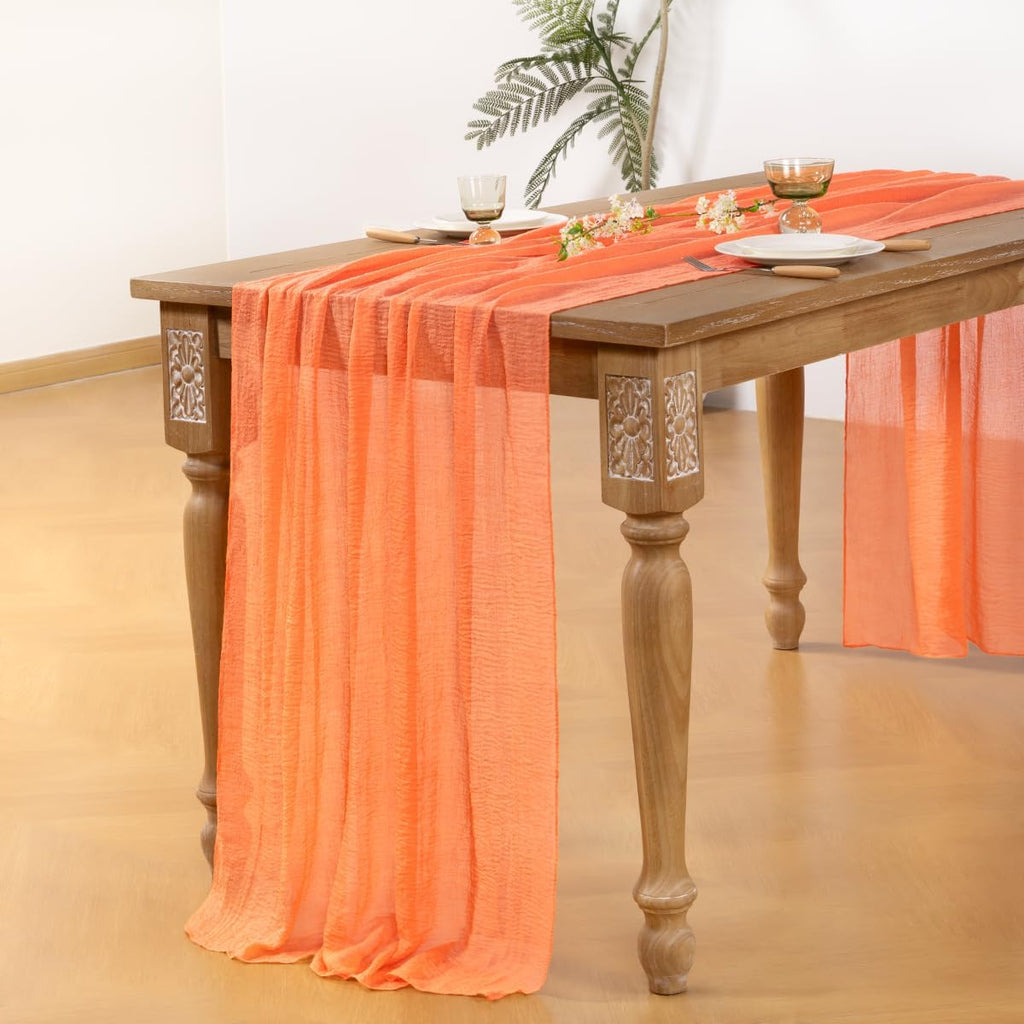Orange Cheesecloth Table Runner by [Brand Name] - 120-Inch Boho Gauze for Rustic Wedding & Easter Decor